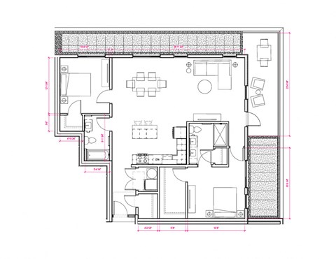 Floor plan for 2 beds, 2 baths, 1236 sqft